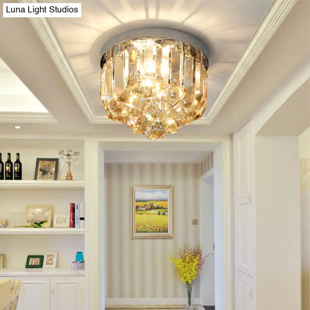 Crystal Mini Flush 2-Light Ceiling Fixture - Simple Design For Corridors Clear/Smoke Gray/Cognac