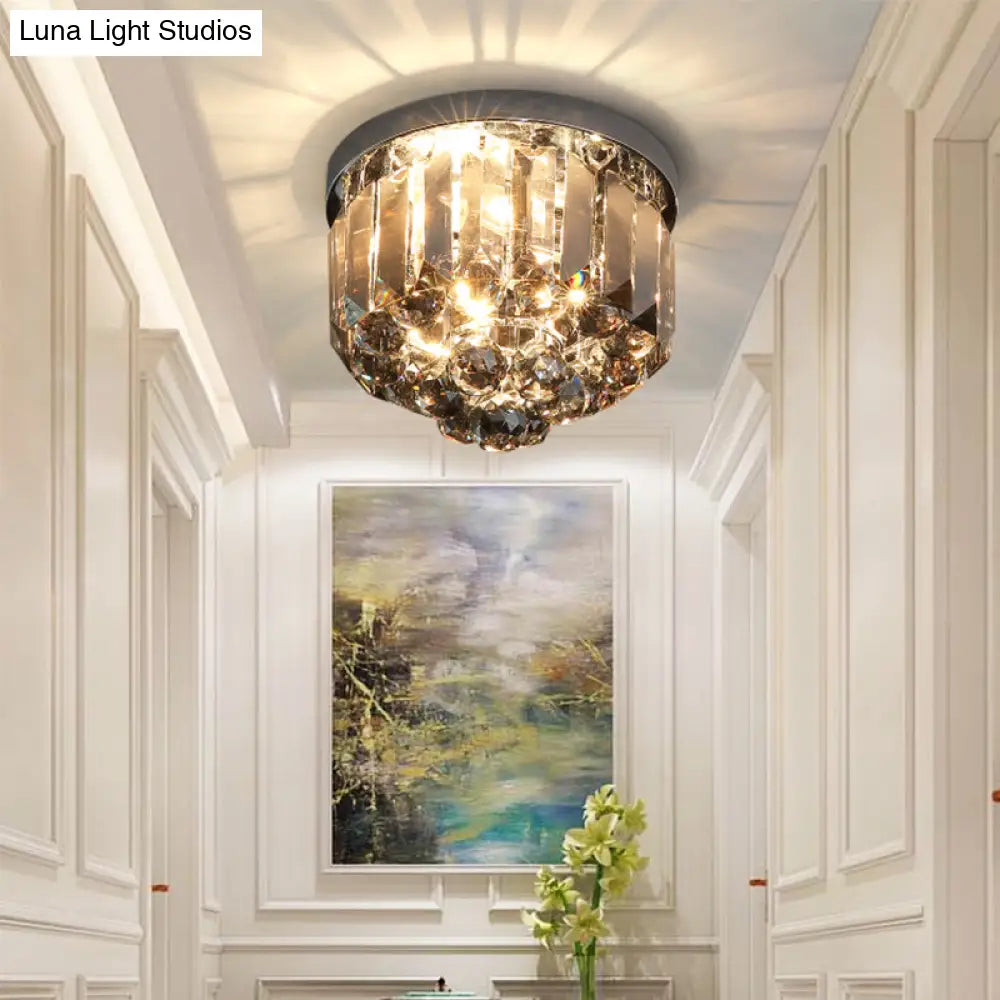 Crystal Mini Flush 2-Light Ceiling Fixture - Simple Design For Corridors Clear/Smoke Gray/Cognac