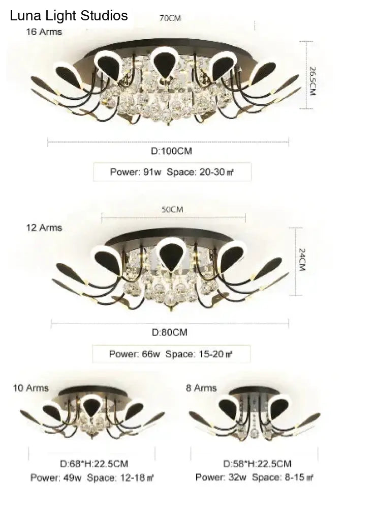 Crystal Modern Led Ceiling Lighst For Living Room Bedroom Study White/Black Color Lamp Plafond