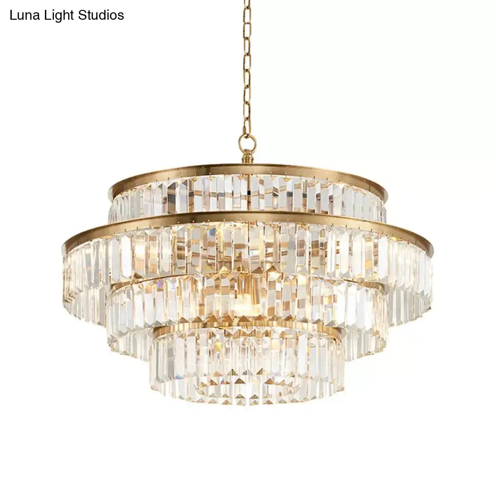 Crystal Multi- Tiered Chandelier 15-Bulb Dining Room Ceiling Hang Light In Gold Pendant Lighting