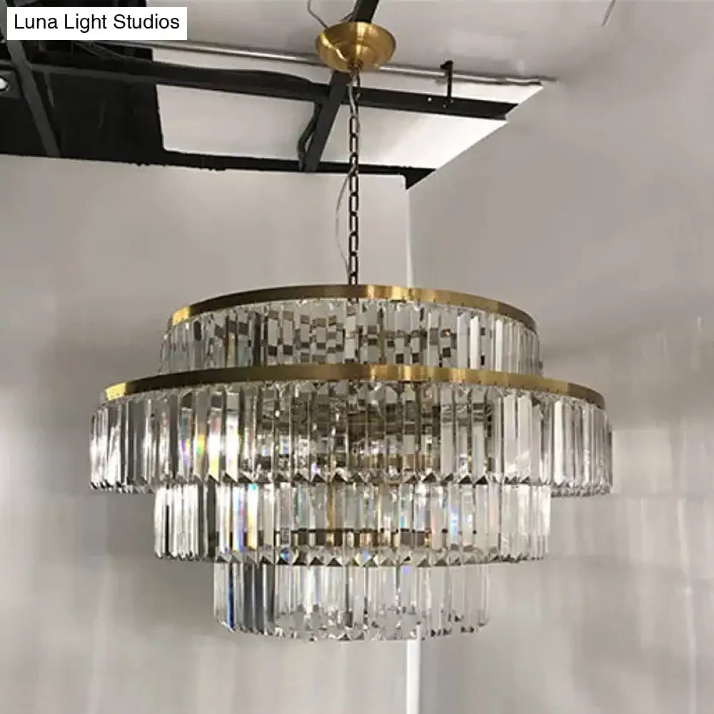 Crystal Multi- Tiered Chandelier 15-Bulb Dining Room Ceiling Hang Light In Gold Pendant Lighting