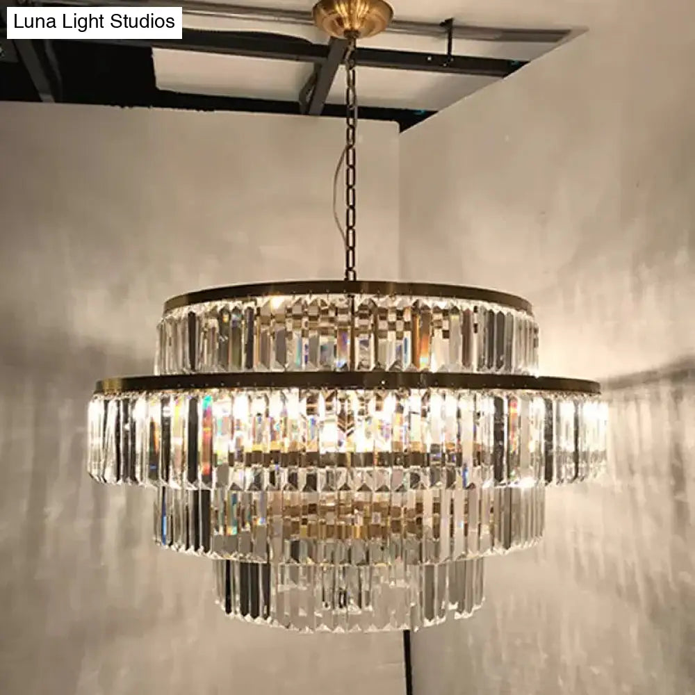 Crystal Multi- Tiered Chandelier 15-Bulb Dining Room Ceiling Hang Light In Gold Pendant Lighting