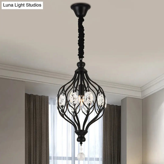 Crystal Pendant Lantern Light For Traditional Bedrooms - 1 Bulb Black/Gold