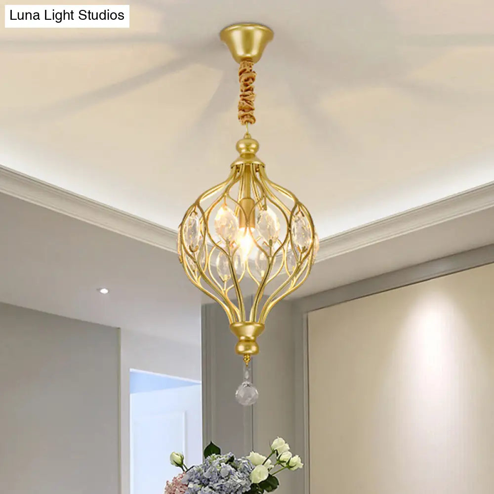 Crystal Pendant Lantern Light For Traditional Bedrooms - 1 Bulb Black/Gold