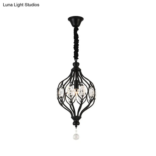 Crystal Pendant Lantern Light For Traditional Bedrooms - 1 Bulb Black/Gold