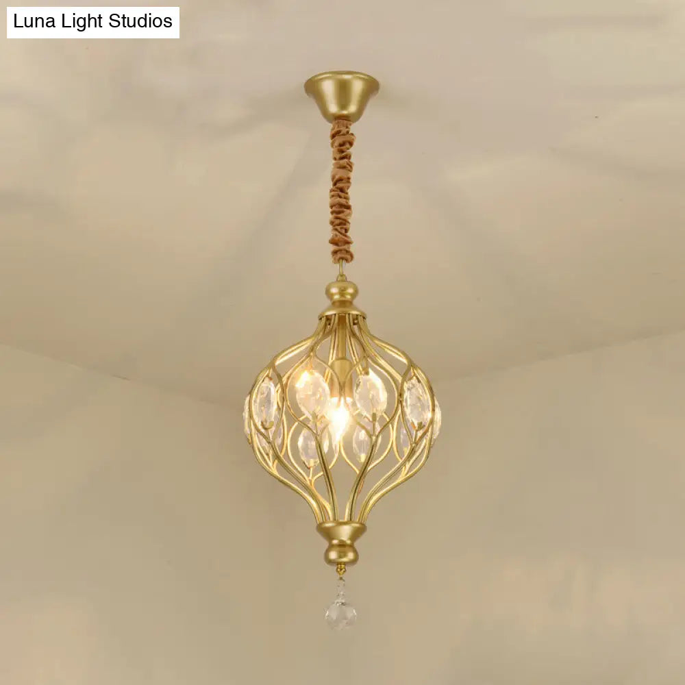 Crystal Pendant Lantern Light For Traditional Bedrooms - 1 Bulb Black/Gold