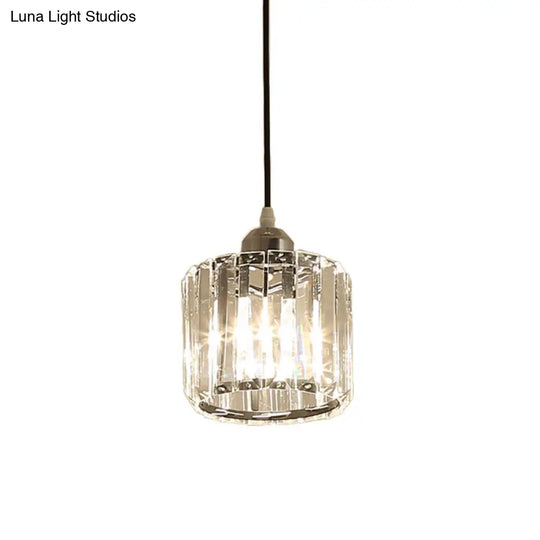 Simple Chrome Cylinder Pendant Lamp With Crystal Pendulum - Ideal For Bedside Or Ceiling