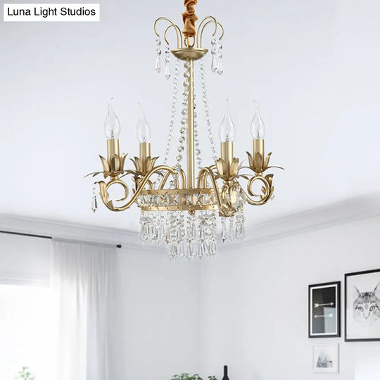 Crystal Prism 4-Light Gold Chandelier Pendant For Sleep-Friendly Candle-Lit Ambiance In Traditional