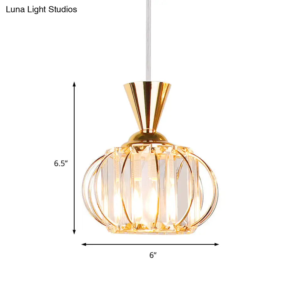 Crystal Prism Pendant Light With Modern Lantern Shade In Black/Gold For Bedroom