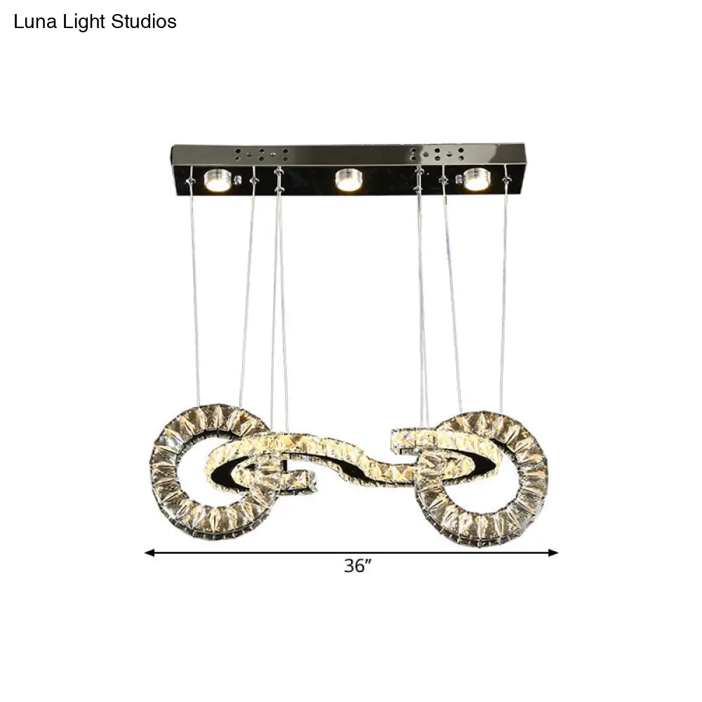 Led Crystal Ring Multi Pendant Ceiling Lamp In Chrome - Contemporary Restaurant Suspension Lighting
