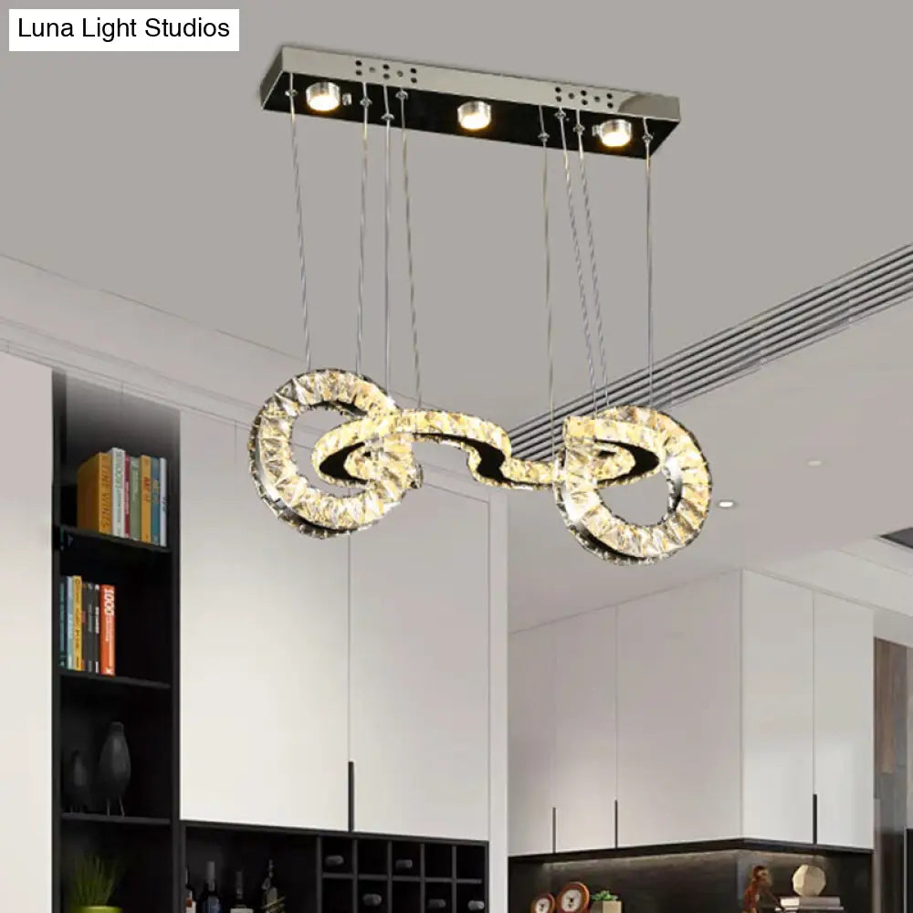 Led Crystal Ring Multi Pendant Ceiling Lamp In Chrome - Contemporary Restaurant Suspension Lighting
