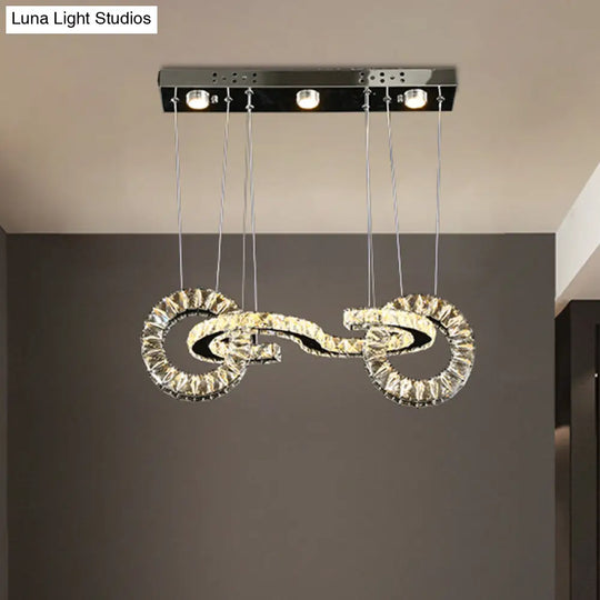 Led Crystal Ring Multi Pendant Ceiling Lamp In Chrome - Contemporary Restaurant Suspension Lighting