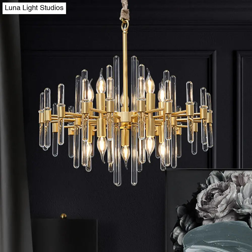 Modern Brass 10-Head Crystal Rod Chandelier - Radial Design For Living Room Lighting