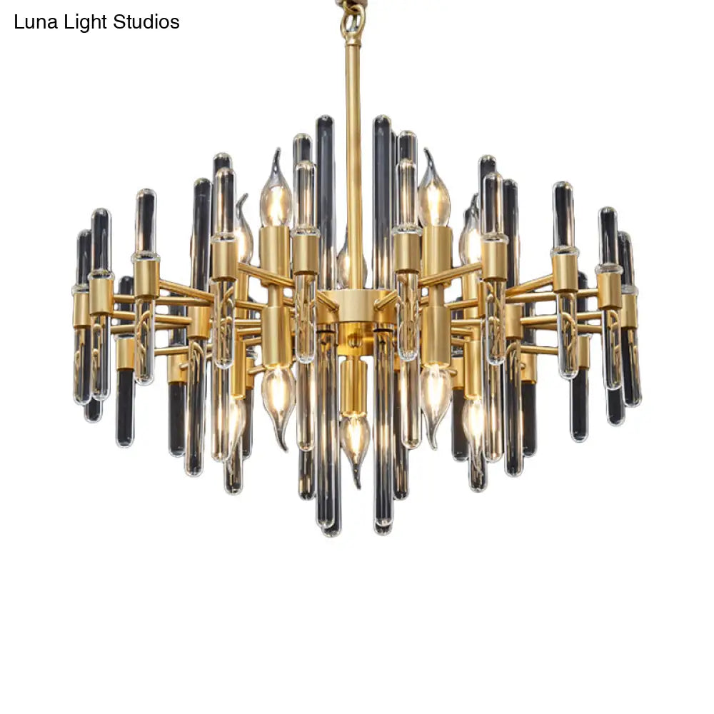 Crystal Rod Drop Chandelier Light - 10 Heads Postmodern Brass Radial Design For Living Room