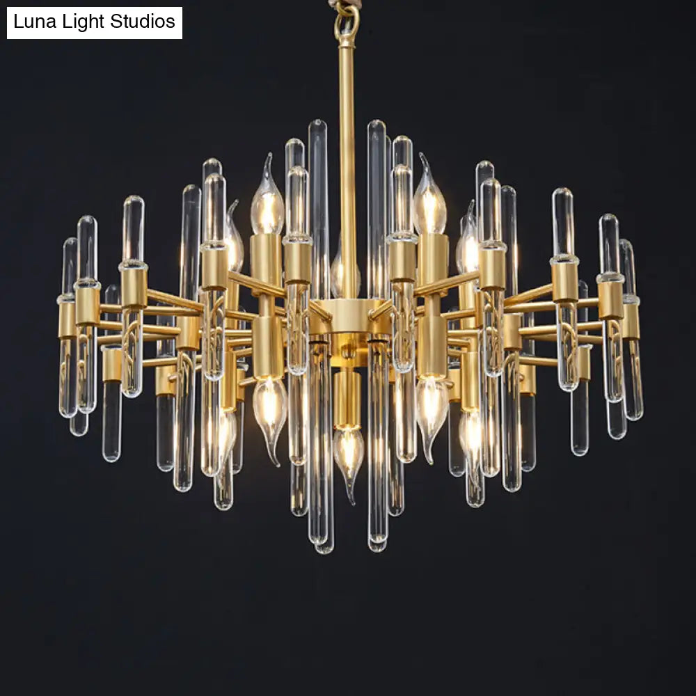 Modern Brass 10-Head Crystal Rod Chandelier - Radial Design For Living Room Lighting