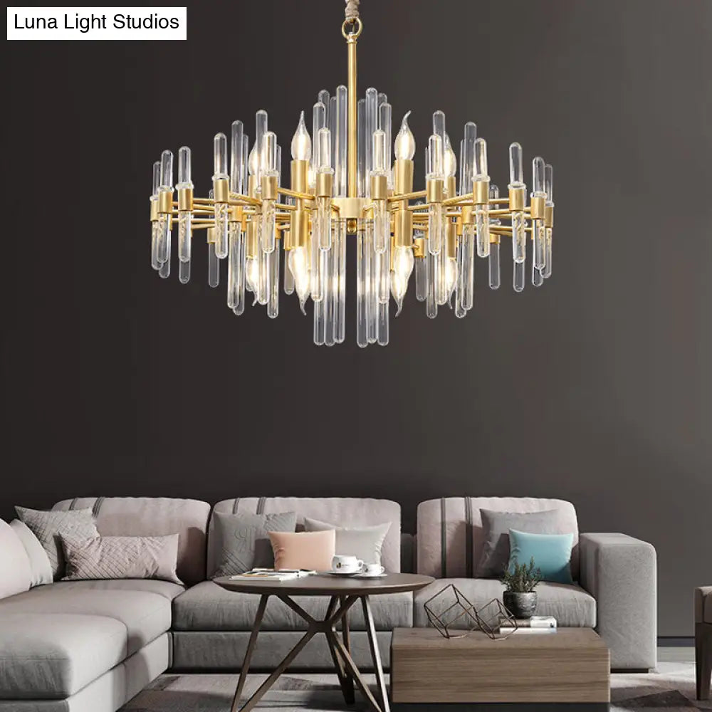 Modern Brass 10-Head Crystal Rod Chandelier - Radial Design For Living Room Lighting