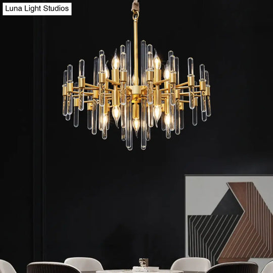 Modern Brass 10-Head Crystal Rod Chandelier - Radial Design For Living Room Lighting