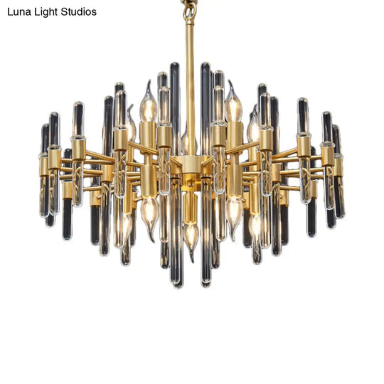 Modern Brass 10-Head Crystal Rod Chandelier - Radial Design For Living Room Lighting