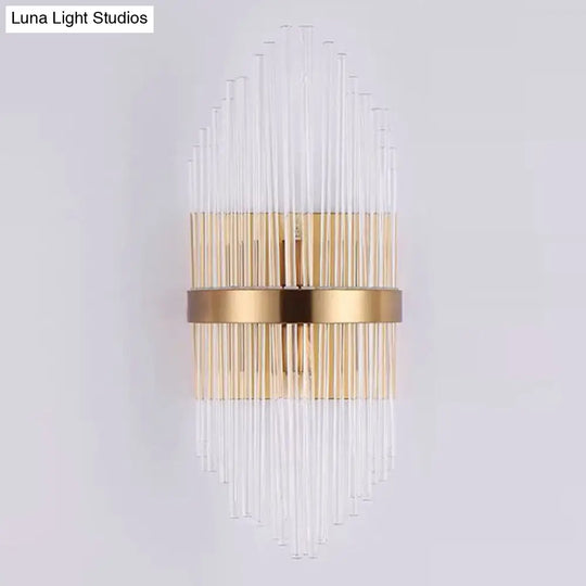 Crystal Rod Wall Sconce In Gold - Elegant Dual Bulb Lighting For Living Room Walls