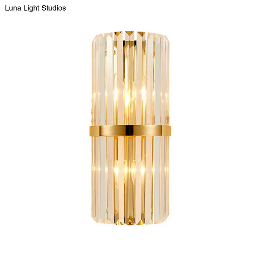 Crystal Rod Wall Sconce In Gold - Elegant Dual Bulb Lighting For Living Room Walls