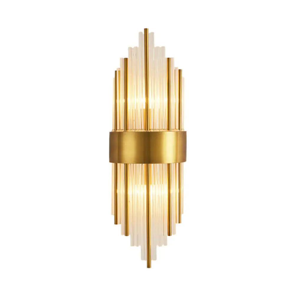 Crystal Rod Wall Sconce In Gold - Elegant Dual Bulb Lighting For Living Room Walls / A