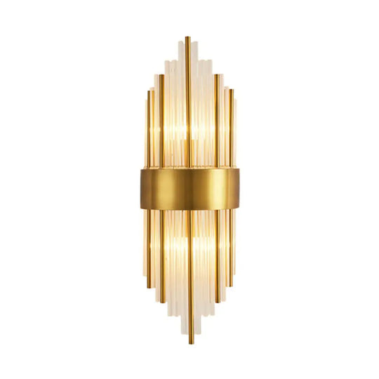 Crystal Rod Wall Sconce In Gold - Elegant Dual Bulb Lighting For Living Room Walls / A