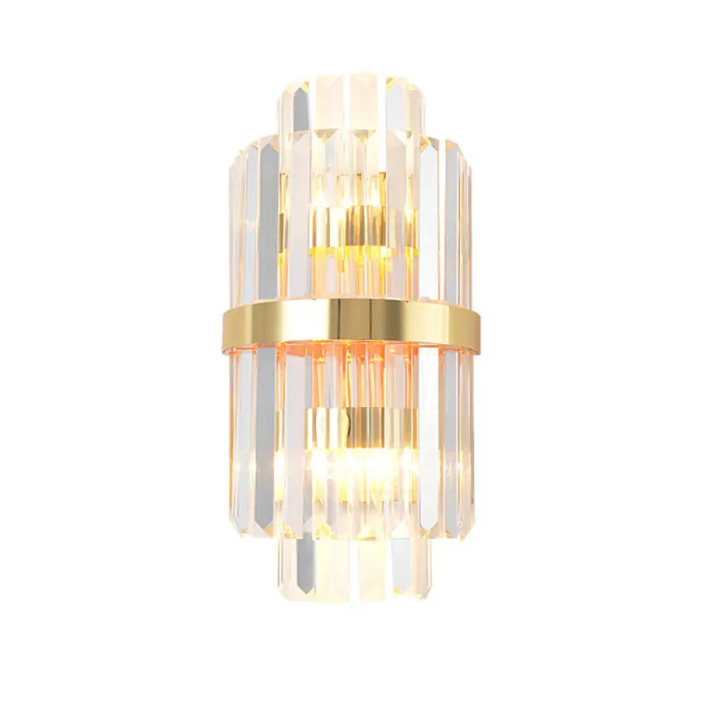 Crystal Rod Wall Sconce In Gold - Elegant Dual Bulb Lighting For Living Room Walls / C