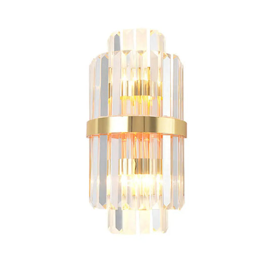 Crystal Rod Wall Sconce In Gold - Elegant Dual Bulb Lighting For Living Room Walls / C