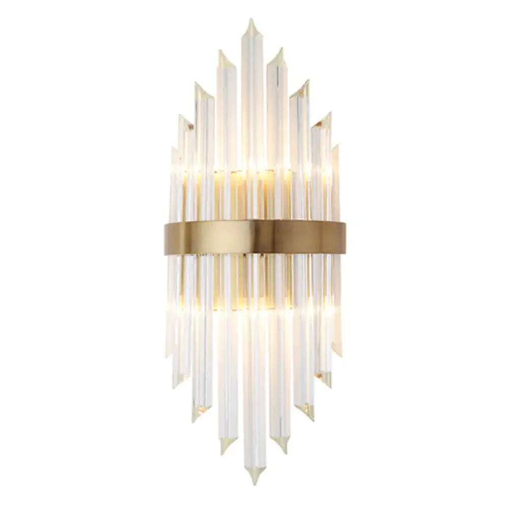 Crystal Rod Wall Sconce In Gold - Elegant Dual Bulb Lighting For Living Room Walls / E