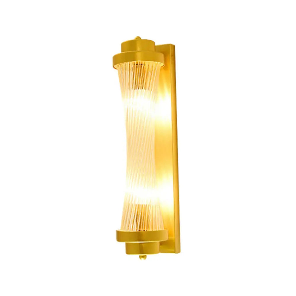 Crystal Rod Wall Sconce In Gold - Elegant Dual Bulb Lighting For Living Room Walls / F