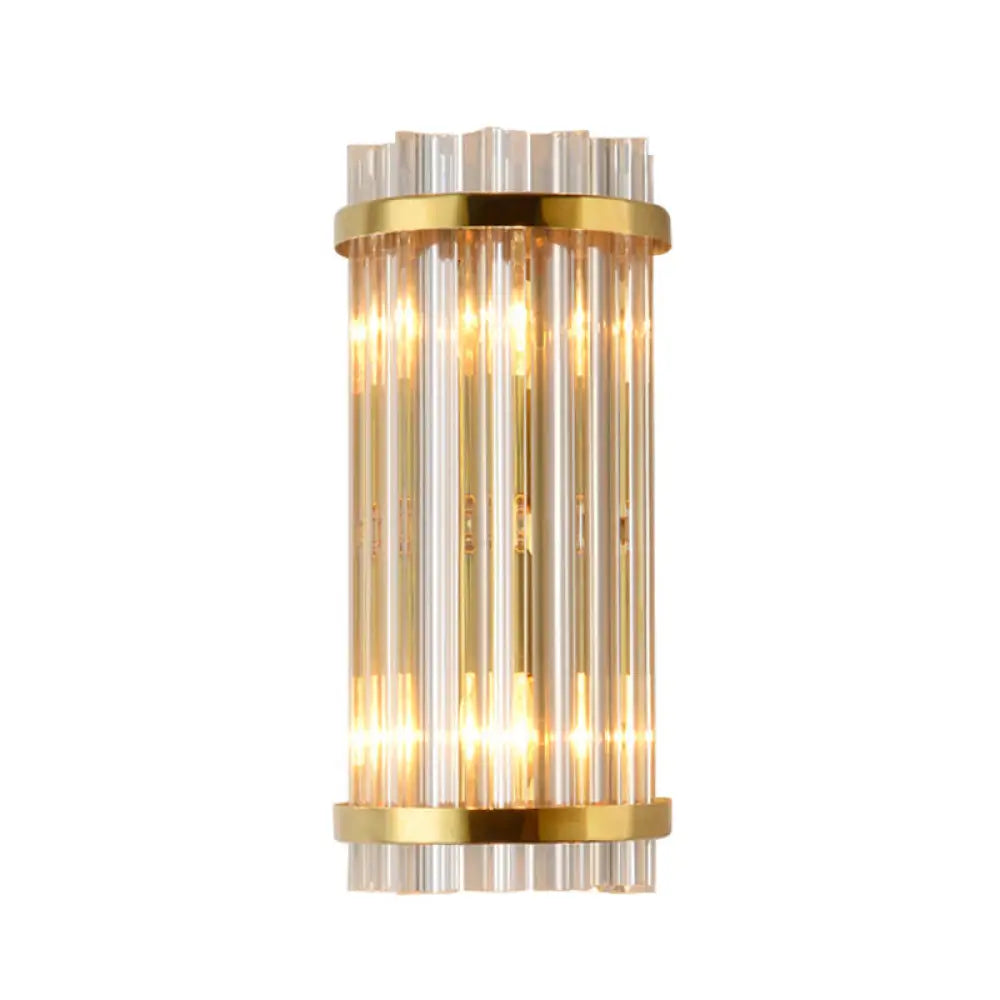 Crystal Rod Wall Sconce In Gold - Elegant Dual Bulb Lighting For Living Room Walls / G