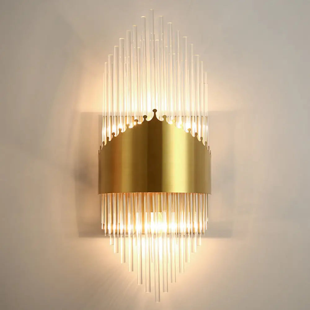 Crystal Rod Wall Sconce In Gold - Elegant Dual Bulb Lighting For Living Room Walls / I