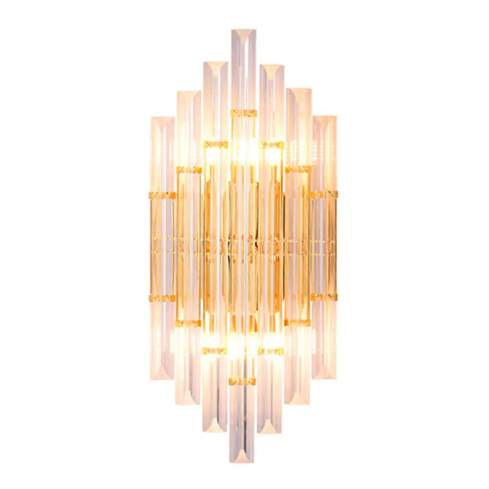 Crystal Rod Wall Sconce In Gold - Elegant Dual Bulb Lighting For Living Room Walls / J