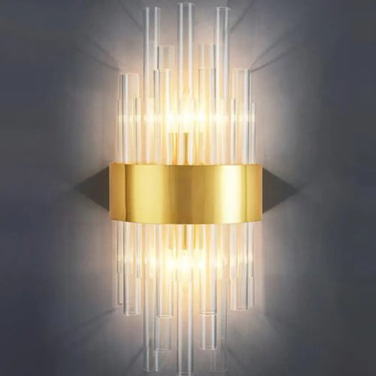 Crystal Rod Wall Sconce In Gold - Elegant Dual Bulb Lighting For Living Room Walls / K