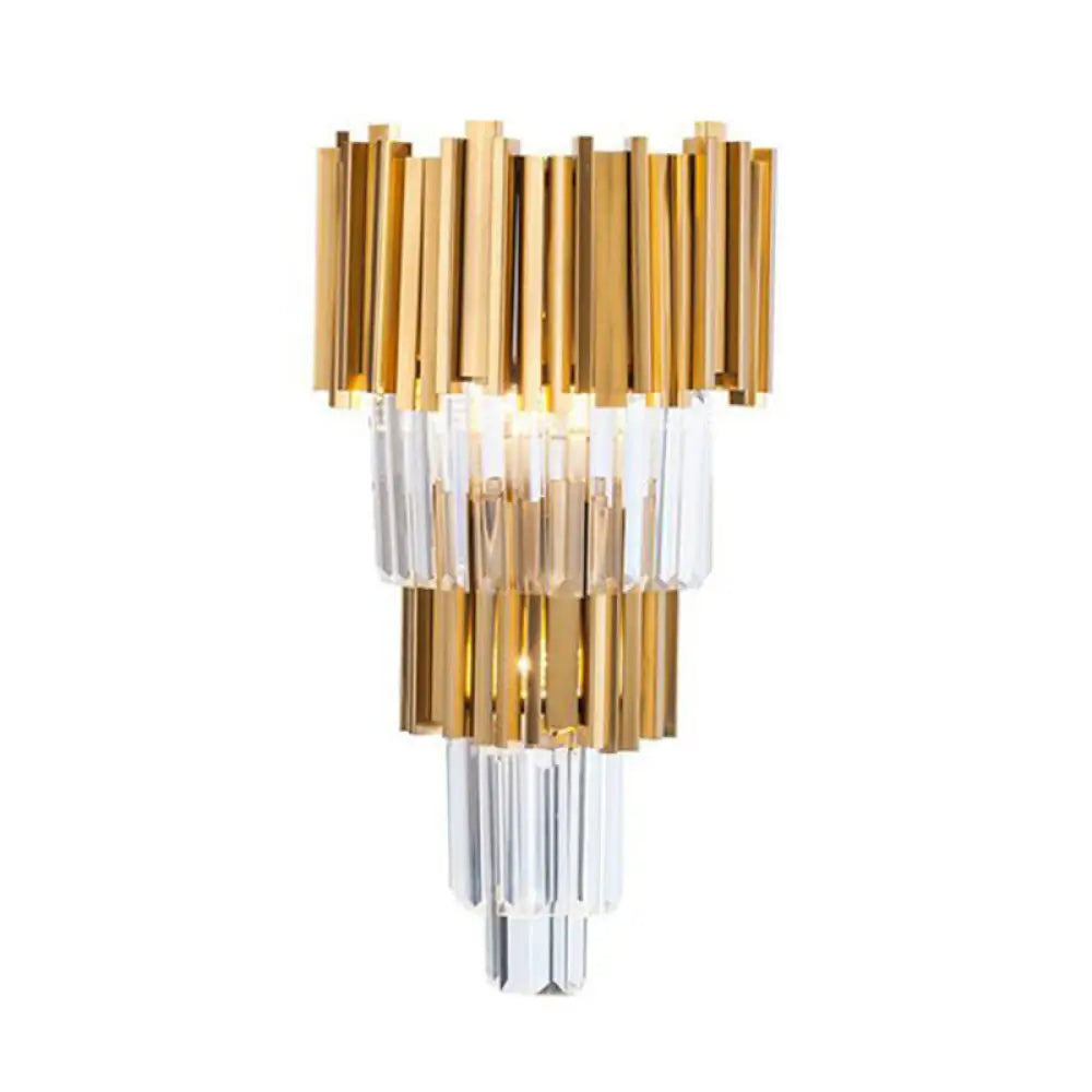 Crystal Rod Wall Sconce In Gold - Elegant Dual Bulb Lighting For Living Room Walls / M