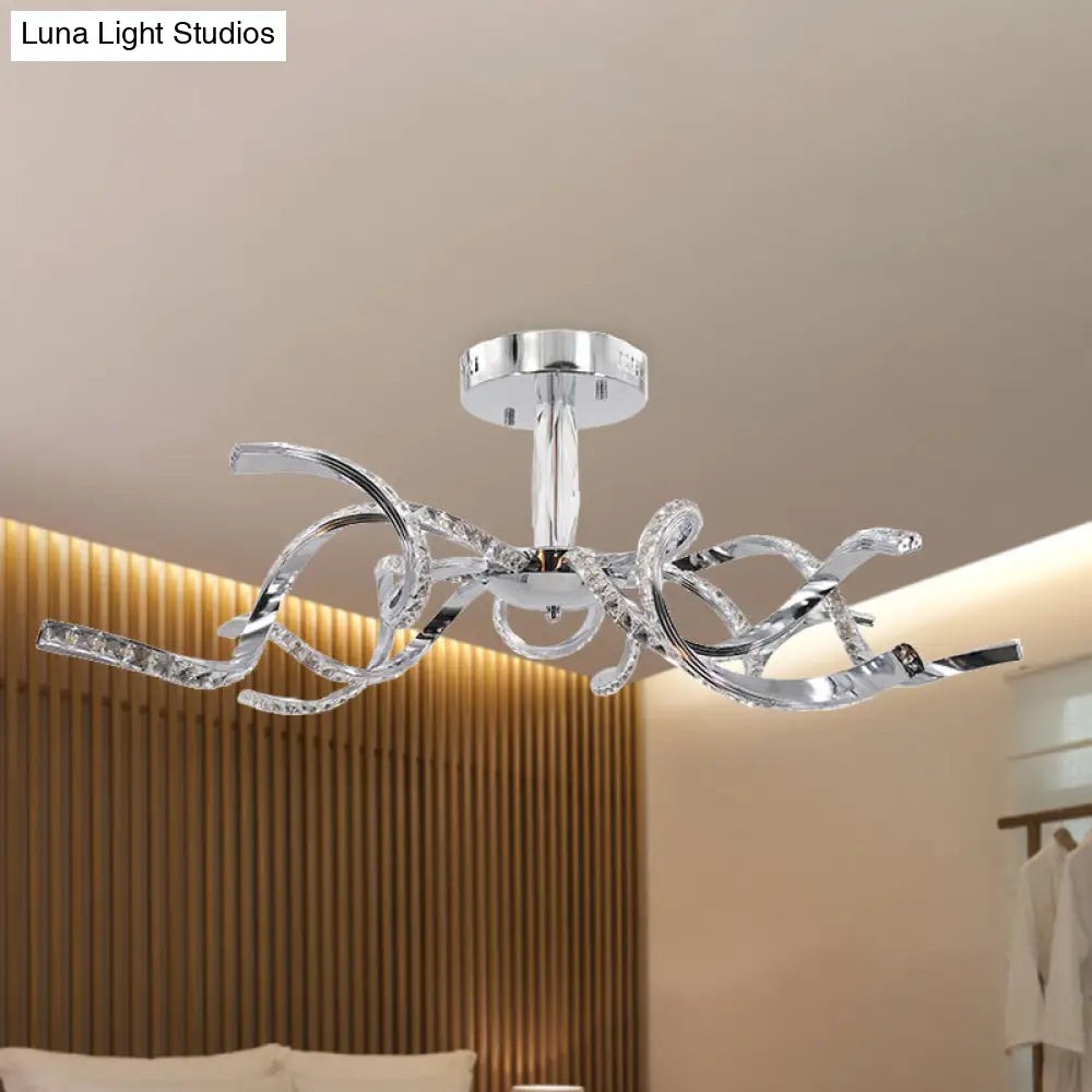 Crystal Semi Flush Lighting: Twist Design Minimalist 10 - Light Chrome Ceiling Fixture -