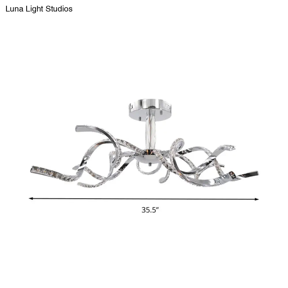 Crystal Semi Flush Lighting: Twist Design Minimalist 10 - Light Chrome Ceiling Fixture -