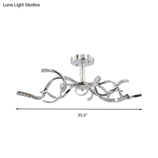 Crystal Semi Flush Lighting: Twist Design Minimalist 10 - Light Chrome Ceiling Fixture -