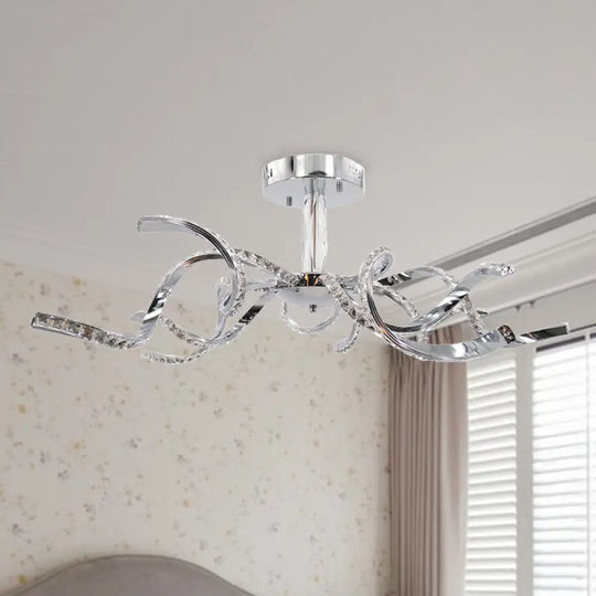 Crystal Semi Flush Lighting: Twist Design Minimalist 10 - Light Chrome Ceiling Fixture -