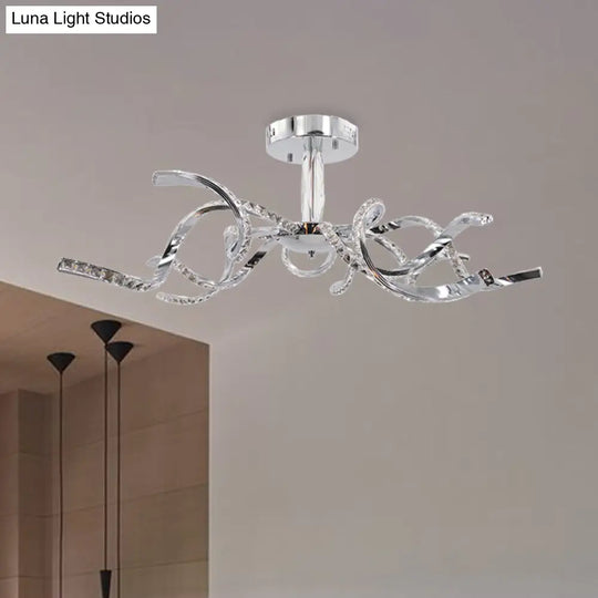 Crystal Semi Flush Lighting: Twist Design Minimalist 10 - Light Chrome Ceiling Fixture -