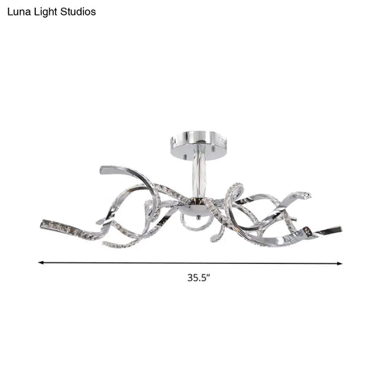 Crystal Semi Flush Lighting: Twist Design Minimalist 10-Light Chrome Ceiling Fixture - White/Natural