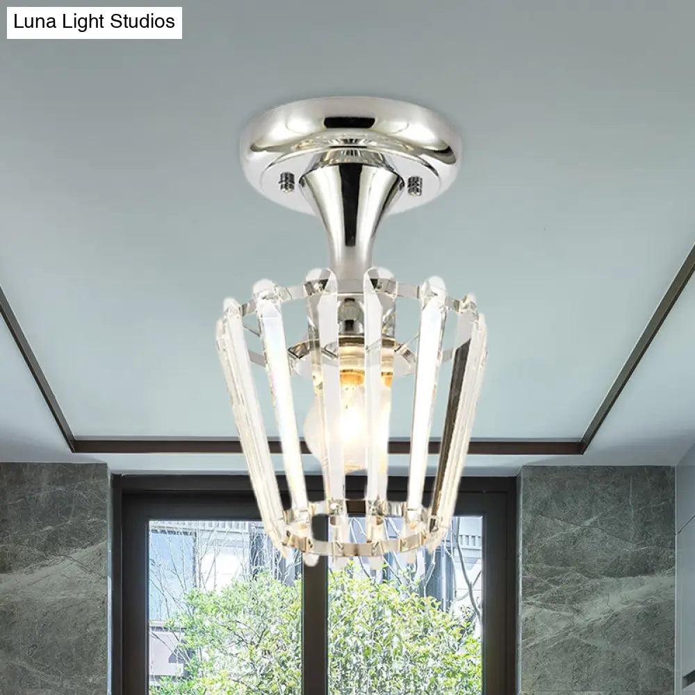 Crystal Semi Flush Mount Ceiling Light In Chrome With Minimalist Design