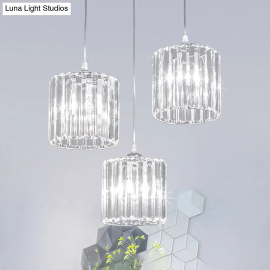 Crystal Shade Pendant Cluster Light - Minimalist 3-Head Cylindrical Hanging Fixture For Dining Room