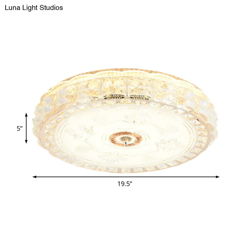 Crystal Shade Led Ceiling Light With Contemporary Gold Finish