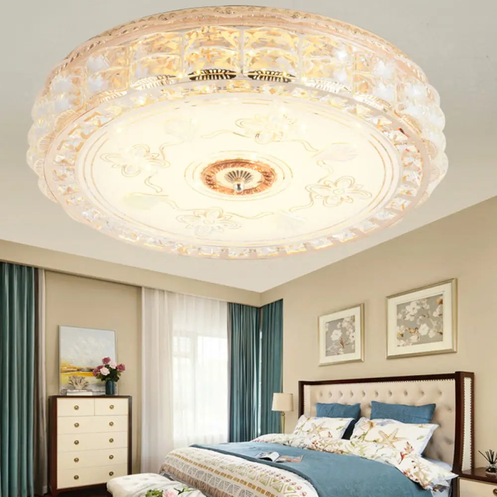 Crystal Shade Led Ceiling Light With Contemporary Gold Finish / Round