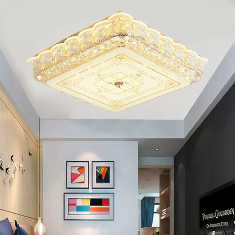 Crystal Shade Led Ceiling Light With Contemporary Gold Finish / Square