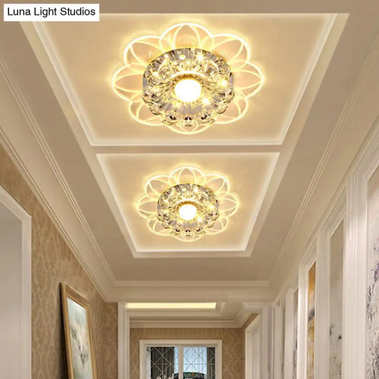 Crystal Simplicity Led Flush Mount Ceiling Light With Flower Corridor Design