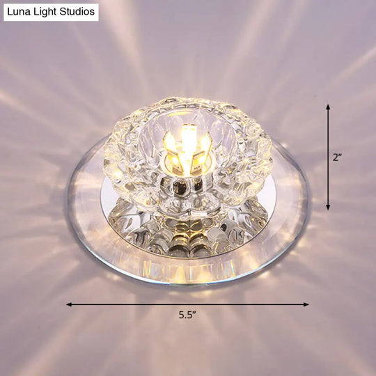 Crystal Simplicity Led Flush Mount Ceiling Light With Flower Corridor Design Clear / Warm