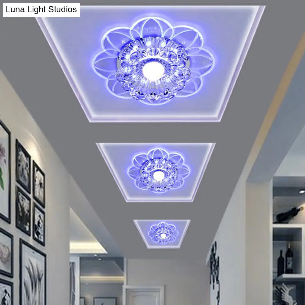 Crystal Simplicity Led Flush Mount Ceiling Light With Flower Corridor Design