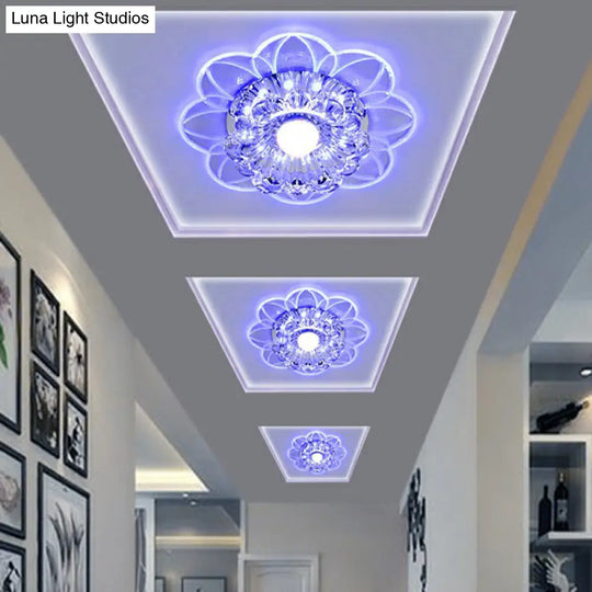 Crystal Simplicity Led Flush Mount Ceiling Light With Flower Corridor Design